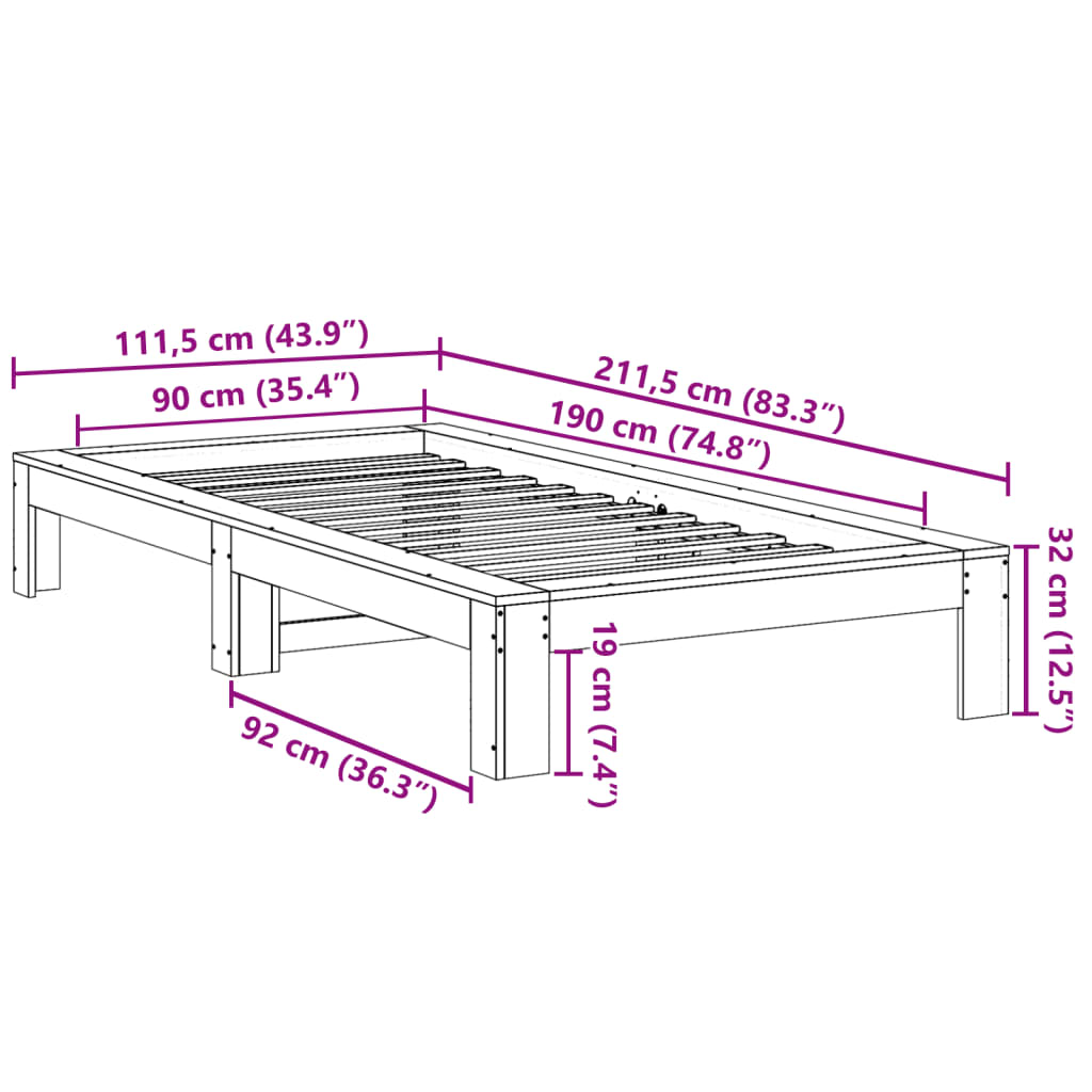 Bed Frame without Mattress 90x190 cm Single Solid Wood Pine